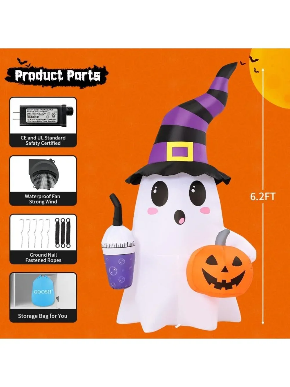 Cute Halloween Inflatable Ghosts with Magic Drinks & Pumpkin - LED Yard Decor